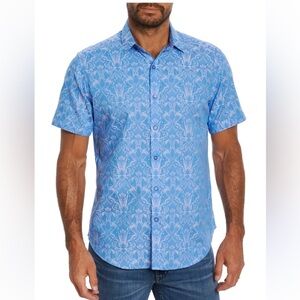 Robert Graham highland damask motif cotton short sleeves shirt XL